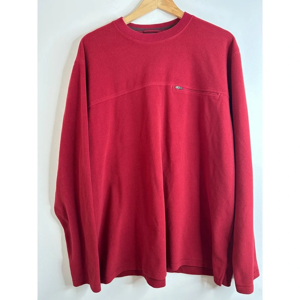 LL Bean Red Fleece Pullover Long Sleeve Pocket Mens Tall XL Outdoor Thermal Base